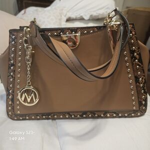 MIA K Collection, Tan and Brown Studded Shoulder Bag